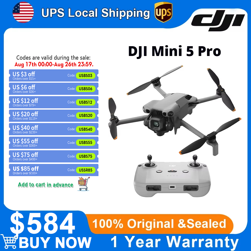 Drone Camera Vlog - DJI Mini 5 Pro 超軽量ドローン（カメラ搭載、4K HDRプロフェッショナル画像撮影、折りたたみ式ミニドローン、カメラ360搭載）