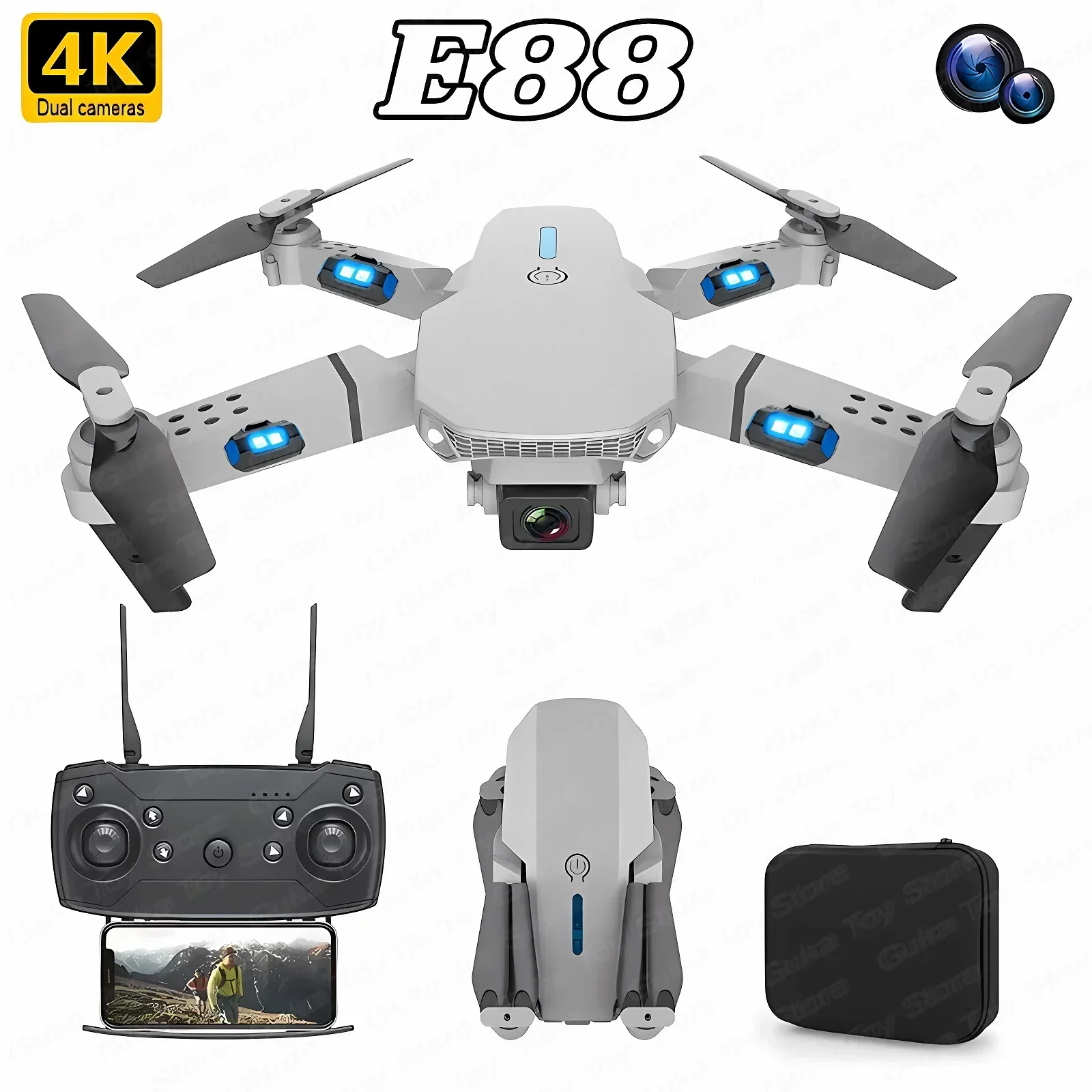 折りたたみ式クワッドコプター,e88プロ広角fpv,wifi - Drone Camera Lens のレビューと価格