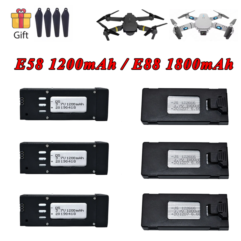 3.7V 1200mAh 1800mAh リポバッテリー E - Eachine Drone E58 のレビューと価格